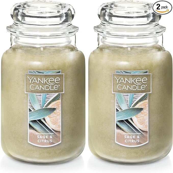 Yankee Candle Sage & Citrus Scented, 22oz Single Wick Candle, Over 110 Hours of Burn Time, Ideal for Home Decor and Gifts, Classic Large Jar, Ivory (Pack of 2)