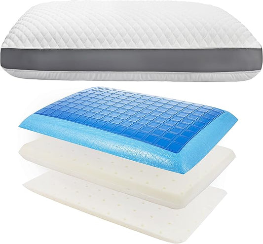 The Perfect Pillow Dual Temperature Memory Foam Pillow with Adjustable/Removable Layers for Back, Stomach, & Side Sleepers - Luxury Custom Loft Bed Pillow for Sleeping - Standard