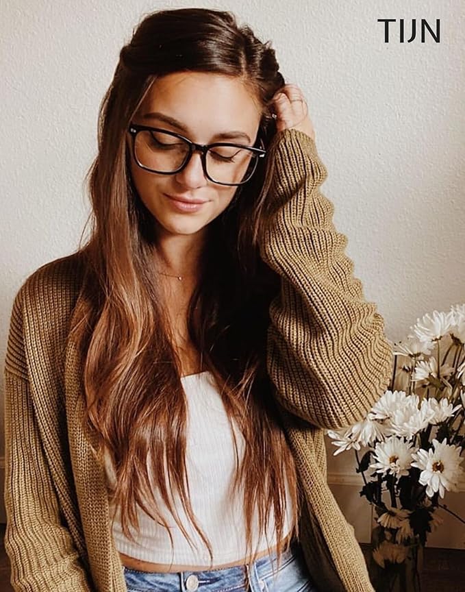 TIJN Blue Light Blocking Glasses for Women Men Clear Frame Square Nerd Eyeglasses Anti Blue Ray Computer Screen Glasses
