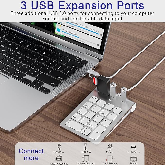 Wired Numeric Keypad USB C/USB A, Ergonomic Mini Number Pad with 3 USB 2.0 Ports, 18 Keys Numpad, Office Calculator Number Pads for Laptop, Desktop, Notebook, PC