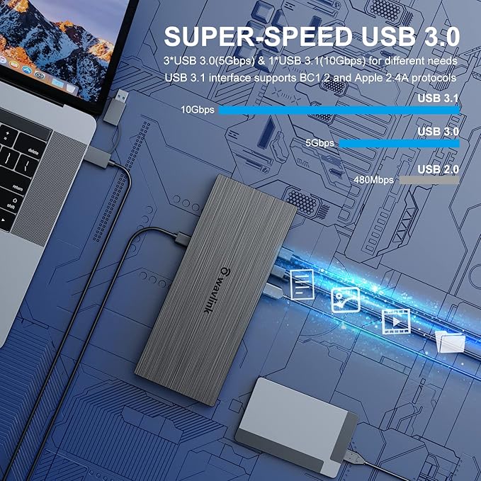 WAVLINK 18-in-1 Quad Monitor USB C Docking Station with 4 HDMI, 4 Displayport, Compatible for Mac Windows Thunderbolt 4/3, 180W Power, 2.5G Ethernet, USB3.0, SD/TF, Audio/Mic (Quad Monitor Display)