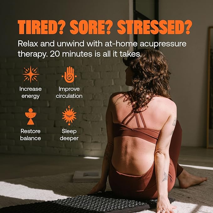 ShaktiMat Premium Acupressure Mat, Level 1 Intensity in Shakti Black, Massage Muscles, Aid Sleep & Unlock Inner Tension | Similar to Acupuncture | FSA/HSA Eligible | Organic Cotton Certified