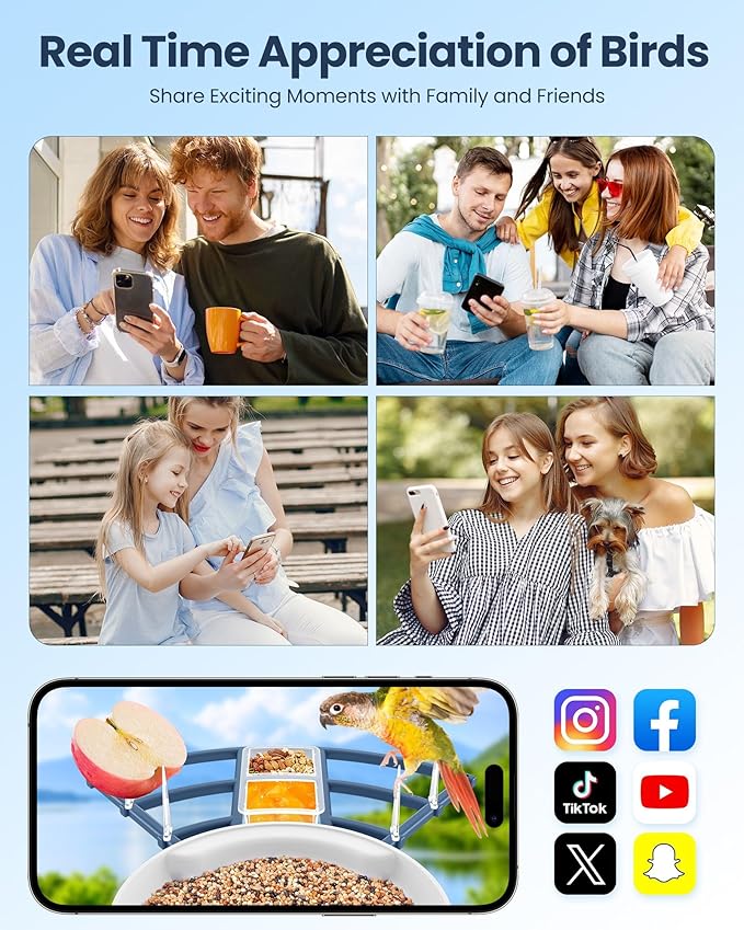 Bird Feeder with Camera, AI Identify Bird's Species Camera, Full HD Live Video Outdoor Adjustable Solar Smart Birds Feeder, Auto Capture Birds Videos & Notify, Ideal Present for Bird Lover