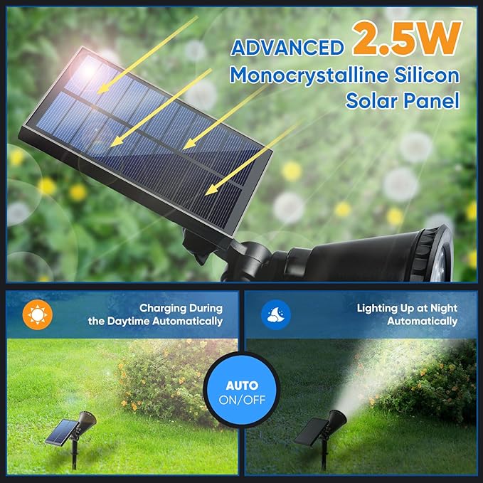 KEV 800 Lumens Solar Spot Lights Outdoor,18 LEDs Solar Flood Lights with 2 Modes &Adjustable &IPX65 Waterproof,Solar Spotlight for Driveway/Backyard/Patio Landscape/Tree/Garage(Cool White, 4 Pack)