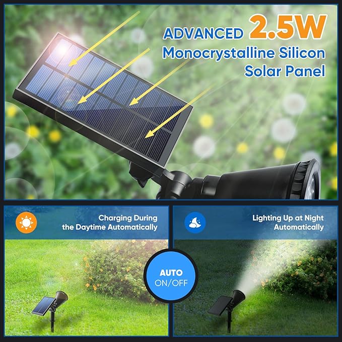 KEV Solar Spot Lights Outdoor,18 LEDs Solar Flood Lights with 2 Modes &Adjustable &IPX65 Waterproof,Solar Spotlight for Driveway/Backyard/Patio Landscape/Tree/Garage(Cool White, 1 Pack)