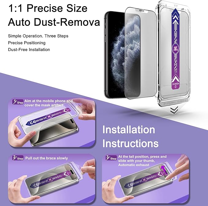 2 Pack Matte Screen Protector for iPhone 11 Pro Max/iPhon XS Max, 9H Tempered Glass, Full Coverage, Anti-Fingerprint, Auto Dust-Elimination, No Bubble, Easy Installation