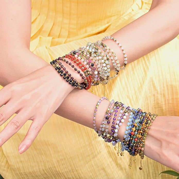 Crystal Beaded Bracelets, Chakra 4mm Natural Stone Beads Bracelets, Gemstone Spiritual Jewelry Gifts for Women