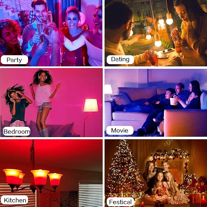 RGB Color Changing Light Bulbs,40W Equivalent,9W RGB LED Light Bulbs,A19 E27/E26 Warm White 6500K,16 Color Multicolor Light Bulb Dimmable Light for Home Party Bedroom Outdoor(4Pack)