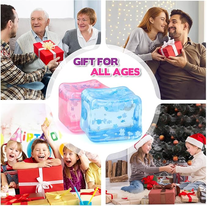 Ice Cube Fidget Toy for All Ages: 2 Pack Sensory Squishy Fidget Toys, Square Stress Balls, Classroom Prizes, Anxiety Relief Stress Cube Gift for Kids Teens Adults