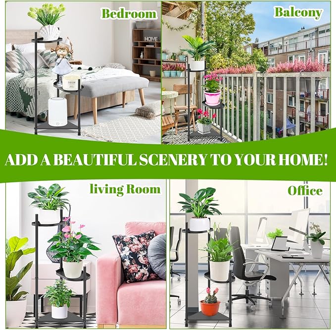 3 Tier Plant Stand Indoor Tall, Black Corner Tiered Plant Stand for Indoor Multiple Plants, Metal Flower Pot Stands Outdoor Holders Plant Shelf Display Rack for Balcony Living Room Garden