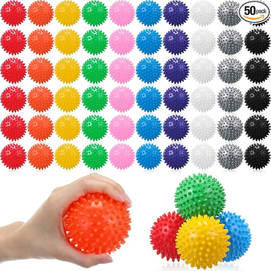 Liliful 50 Pcs Spiky Massage Balls for Feet, Back, Hand Massage Roller Squeeze Balls Plantar Fasciitis Ball Bulk for Foot Hand Trainer Therapy, 10 Colors 3 Inch Multipack