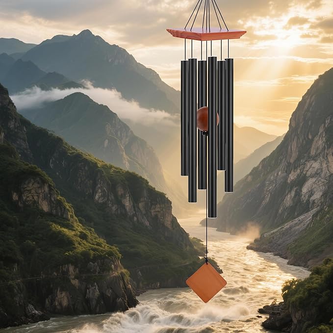 39" Large Wooden Wind Chimes for Outside Deep Tone, Memorial Wind Chimes Outdoor with 6 Heavy Tubes for Patio,Garden Hanging Décor,Sympathy Gifts