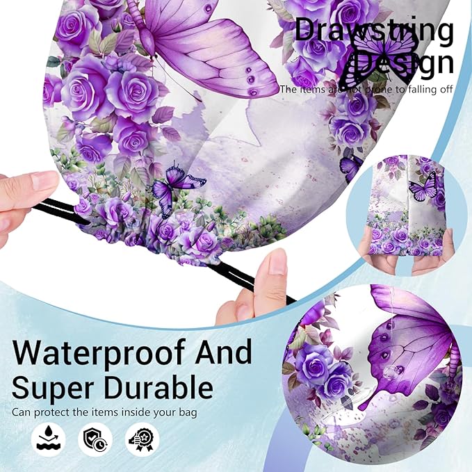 Rose Flower Butterfly Grip Bag for Gymnast Adjustable Women Sports Gymnastics Drawstring Bag