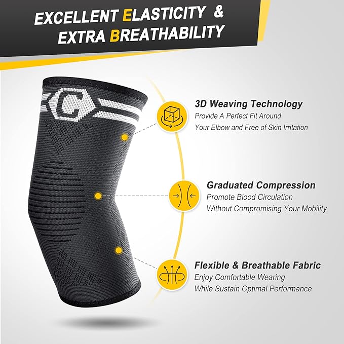 CAMBIVO 2 Pack Elbow Brace for Tendonitis, Tennis Elbow Compression Support Sleeve for Golfers Elbow Pain Relief, Arthritis, Bursitis, Workout, Weightlifting