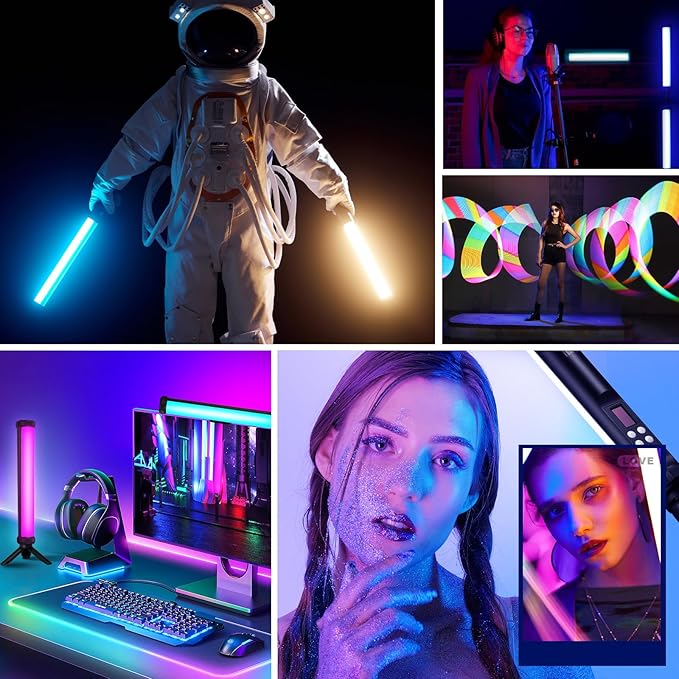 2Pack RGB LED Video Light Stick Wand,3200K~8500K Magnetic Photography Tube Light,360° Full RGB Light Stick with 4000mAh Battery for YouTube Video,Vlog,Live Game Streaming…