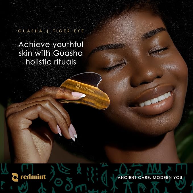 Redmint Tiger Eye Gua Sha Tool for Face | Rooted in Ancient TCM Wisdom | Rediscover Youthful Skin | Facial Massage Tools for Puffiness Reducing, Jawline Sculpting | Face Stone Gua Sha to Lift, Plump