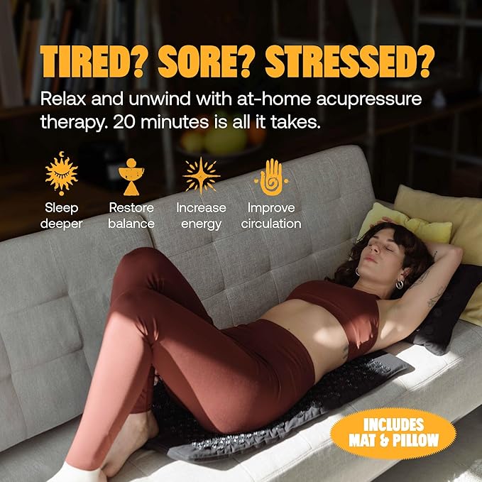 ShaktiMat Premium Acupressure Mat & All-Over Pillow Set, Level 2 Intensity in Black, Thousands of Signature Spikes That Massage Muscles, Aid Sleep & Unlock Inner Tension | Similar to Acupuncture