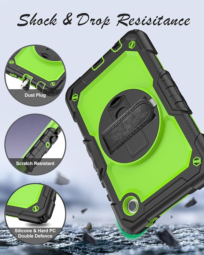 Case for Samsung Galaxy Tab A9 8.7", Shockproof with Screen Protector/Rotating Kickstand/Pen Holder/Hand Strap, Heavy Duty Protective for Samsung A9 Tablet Case SM-X110/X115/X117 (Green)