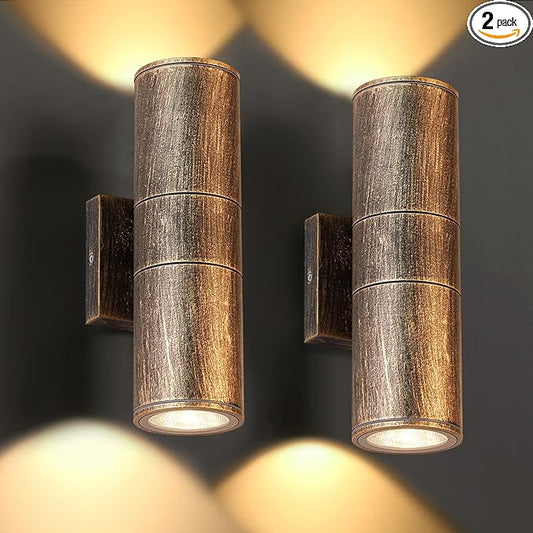 Dusk to Dawn Outdoor Lighting Sensor Wall Lights 2Pack, 12W 2700K Integrated LED Cylinder Up Down Lights Outdoor, IP65 Waterproof Aluminum Exterior Wall Sconce for Porch Patio.(Bronze)