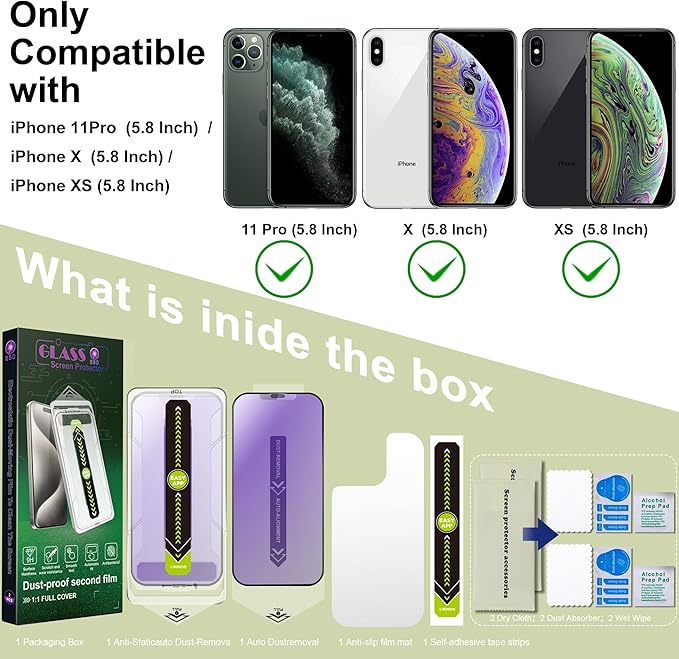 (2-Pack Anti Blue Light Matte Screen Protector for iPhone X/XS/11 Pro (5.8-Inch),9H Tempered Glass,Anti-Glare,Full Coverage,Anti-Fingerprint,Auto Dust Removal,Bubble-Free