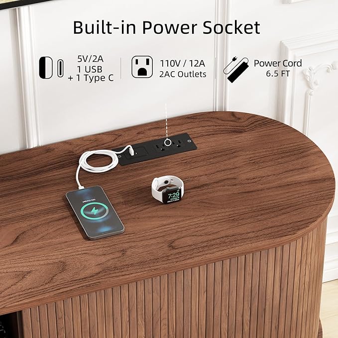 69" Mid-Century TV Stand with Power Outlet, Fluted Entertainment Center with Storage Drawer, TV Console with Sliding Door and Adjustable Shelves, TV Stand up to 80" for Living Room, Bedroom, Walnut