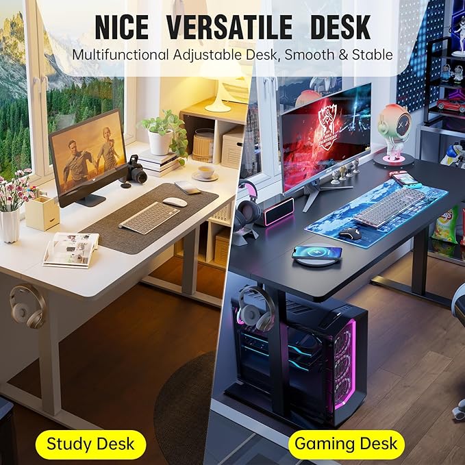 Veken 63x27.6 Inch Large Electric Standing Desk, Heights Adjustable,Sit to Stand Up, Work Home Office Computer Table for Walking Pad, Gifts for Dad, Wooden Desktop Desks, White