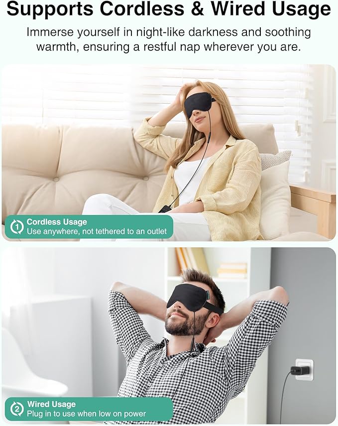 Heated Eye Mask - Medcursor Rechargeable Electric Eye Mask for Dry Eyes, 2500 mAh Large Battery & Washable Cover, Eye Pad for Sleeping, Skincare, Relax Eye Fatigue