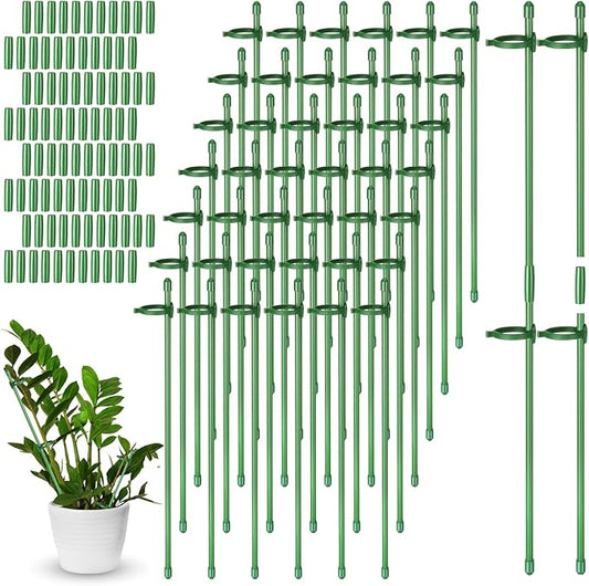 meekoo 120 Pcs Adjustable Garden Plant Support Stakes Single Stem Plant Cage Support Rings with Clips and Connect Pipe for Orchid Rose Tomato, 12 Inch (Green)