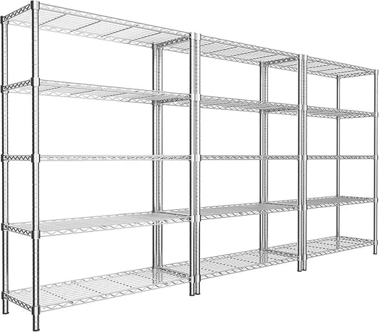 Storage Shelves Heavy Duty, 3 PCS 48" L x 20" W x 72" H Garage Wire Shelving Unit Loads 2000LBS, 5-Tier Adjustable Metal Industrial Utility Shelf Rack for Kitchen, Laundry Room, Warehouse, Basement