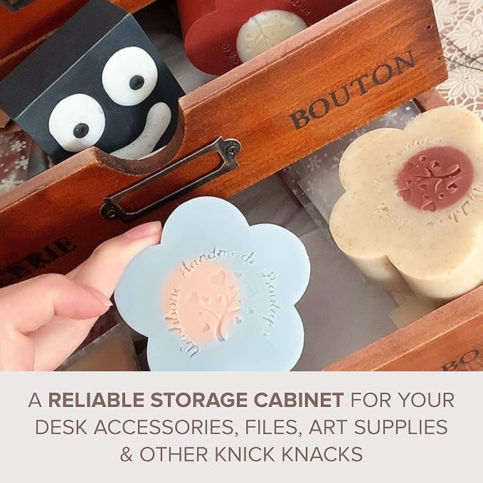 Stackable Apothecary Cabinet 4 Drawer Desk Organizer - Vintage Library Card Catalog Wood Storage Box - Office Desktop Dresser for Stationery, Thread Embroidery, Sewing, Crafts, Junk Drawer & Supplies