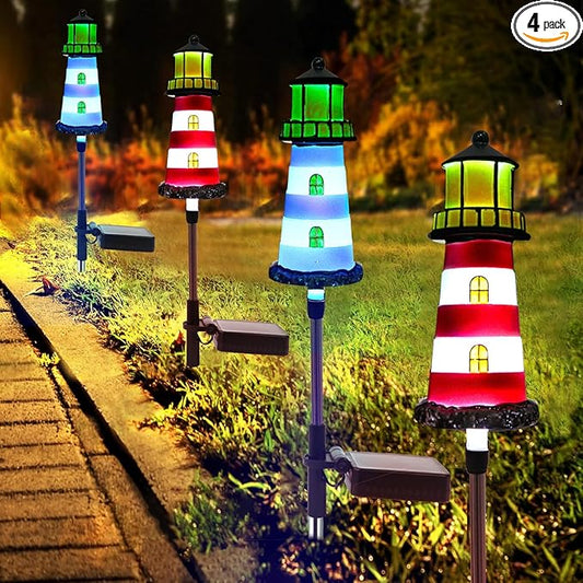 Lighthouse Solar Light, 4 Pack Solar Outdoor Waterproof Lights, Perfect for Your Garden Lighthouse, Yard, Flower Bed, Patio, Sidewalk, Driveway or Any Other Place