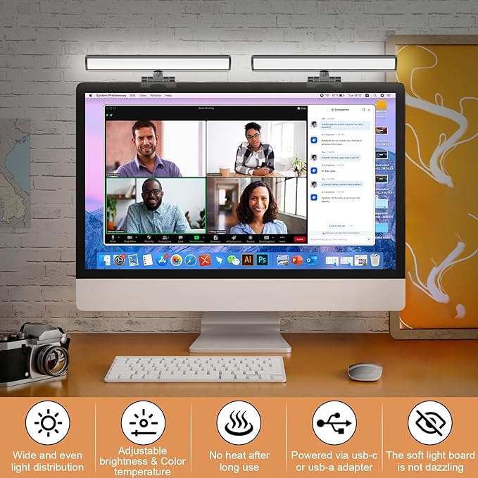 Video Conference Lighting, Monitor Light Bar, Eye-Caring Computer Light, Screen Light Bar,Webcam Streaming Lights, Zoom Lighting for Computer, Replaces Ring Light for Zoom Meetings
