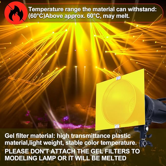(10 Pcs) Gel Light Filter, Yellow and Orange Transparent Color Lighting Gel Filter Correction Plastic Sheets 8.5 x 11 Inch for Film, Video, Photo, Stage