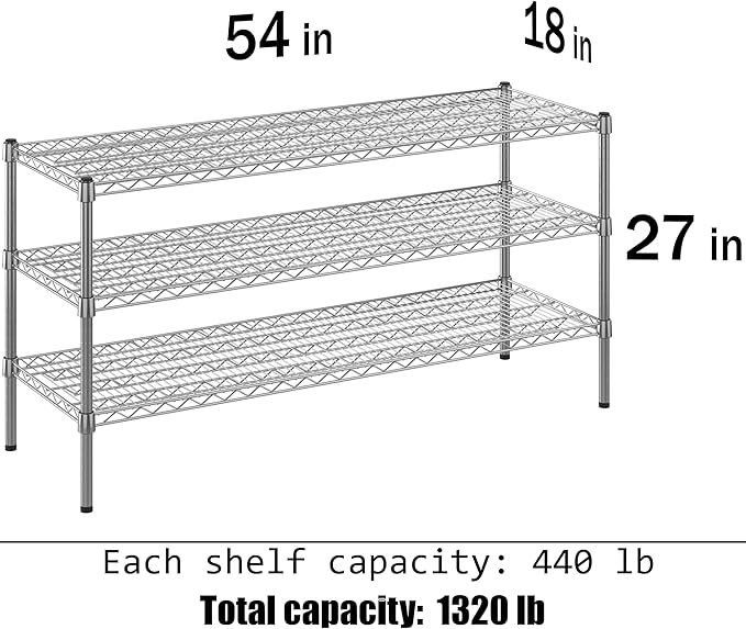18" Deep x 54" Wide x 27" Height Wire Shelving Kit | 3-Tier | NSF Commercial Storage Rack Unit