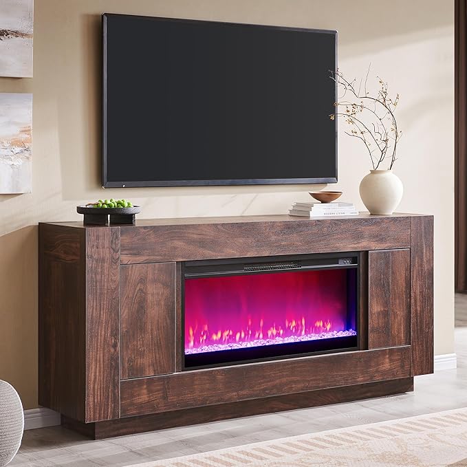 OKD Modern 70" Fireplace TV Stand with 36" Electric Fireplace, Entertainment Center for TVs Up to 80", Media Console with Side Cabinets, Thick Wood Design for Living Room, Dark Walnut