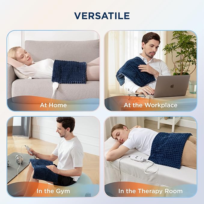 Bedsure Back Heating Pad for Neck and Shoulders, Weighted Heated Pad with Vibration, FSA Eligible Items, Birthday Gifts for Women Men Mom Men, Auto Shut Off, 5lbs 12" x 24", Navy Blue