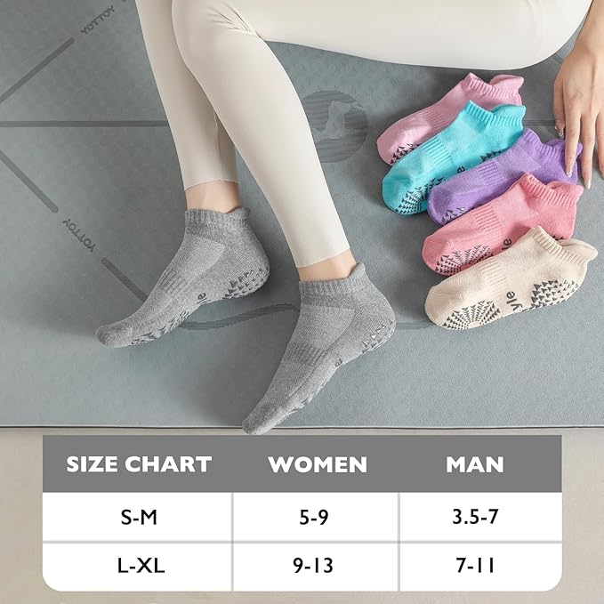 Hstyle 6 Pairs of Yoga Socks with Grips for Women and Men,Ideal for Ballet,Barefoot Workout,Pilates Grip Socks Non Slip Socks