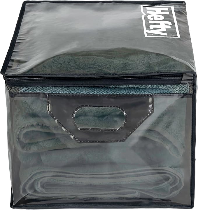 Hefty Large Flexible Tote with Breathable Mesh, Double Zipper, 2 Handles – Ideal for Moving or Clothes & Apparel Storage, Alternative to Plastic Bin, Organizer or Container – 2 Pack