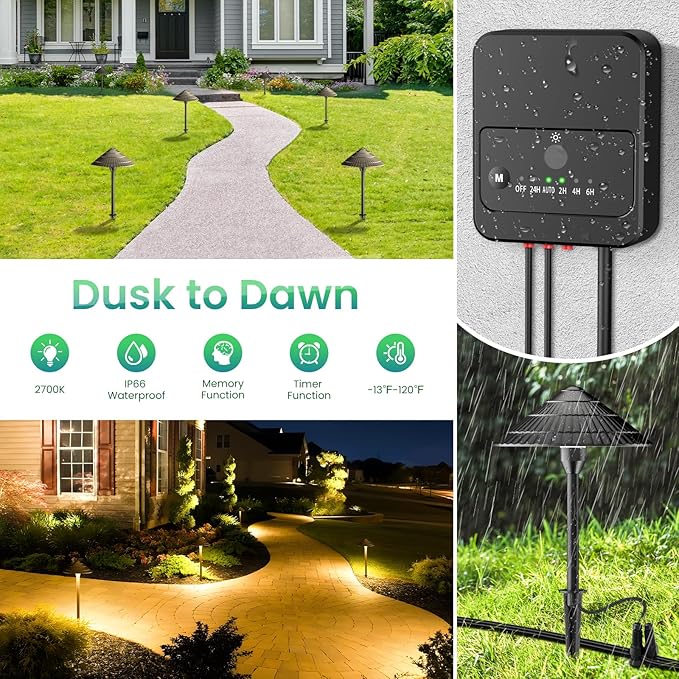 ZZXX LED Low Voltage Pathway Lights 5W 2700K LED Outdoor Landscape Lighting with Photocell 12-24V Cast-Aluminum Low Voltage Lights IP66 Waterproof Landscape Spotights for Path Garden Yard,12 Pack