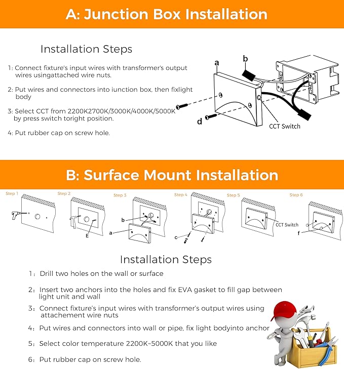 [6 Pack] Cloudy Bay Low Voltage LED Step Lights Outdoor, Surface Mount/J-Box Mount 2200K/2700K/3000K/4000K/5000K Selectable,12V-24V 3W Landscape Stair Lights,Aluminum,Metal Black