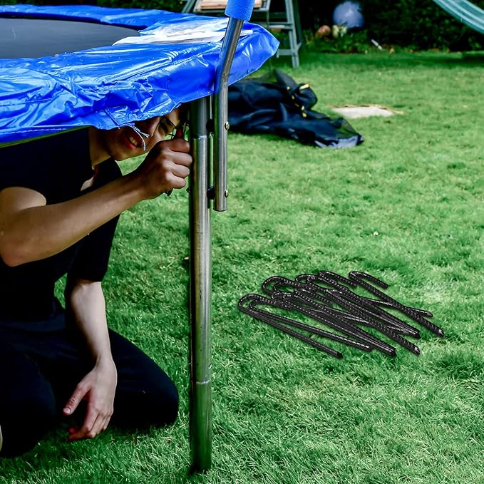 Sadnyy 36 Pcs 12 Inch Rebar Stakes Metal Chain Link Anchors for Ground Fence Garden Heavy Duty J Hook Black Steel Tent Post Stake with Chisel Point End Anchor Curved Plant Support for Trampoline