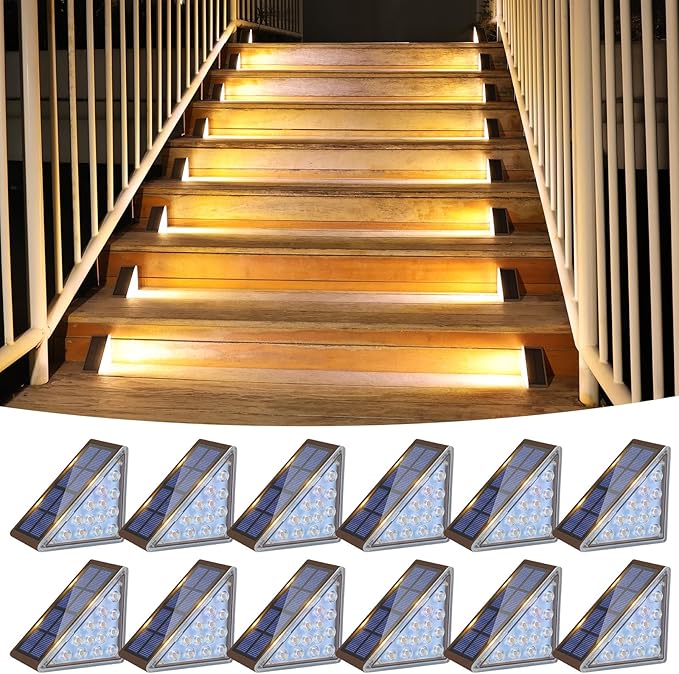 VOLISUN Solar Step Lights Outdoor Waterproof, LED Outdoor Stair Lights, Solar Step Light for Outside, Deck Light Decor for Stair,Front Porch and Patio(Brown,12 Pack)