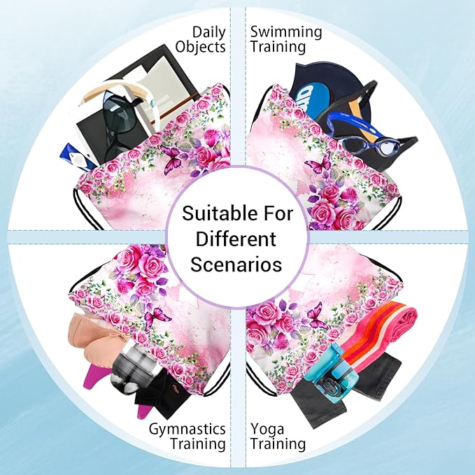 Butterfly Floral Gymnastics Drawstring Bag Small Gymnastics Gym Bag for Gymnasts Dancer Holding