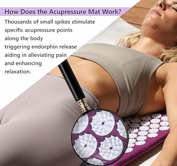 Acupressure Mat & Pillow Set - Acupressure Therapy for Back and Neck Pain Relief, Sciatica, and Pressure Point Aches, Ideal Acupuncture Mat for Sleeping Aid & Recovery (Purple)