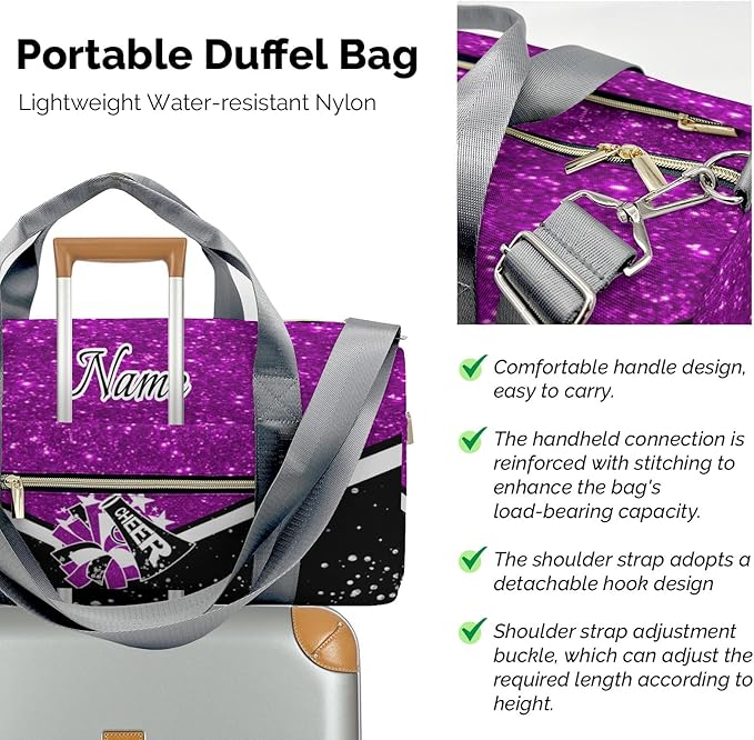 Cheer Cheerleader Personalized Duffel Bag Customized Yoga Sport Bags with Name Travel Duffel Bag Shoulder Bag Dark Purple Weekender Bags with Shoe Compartments