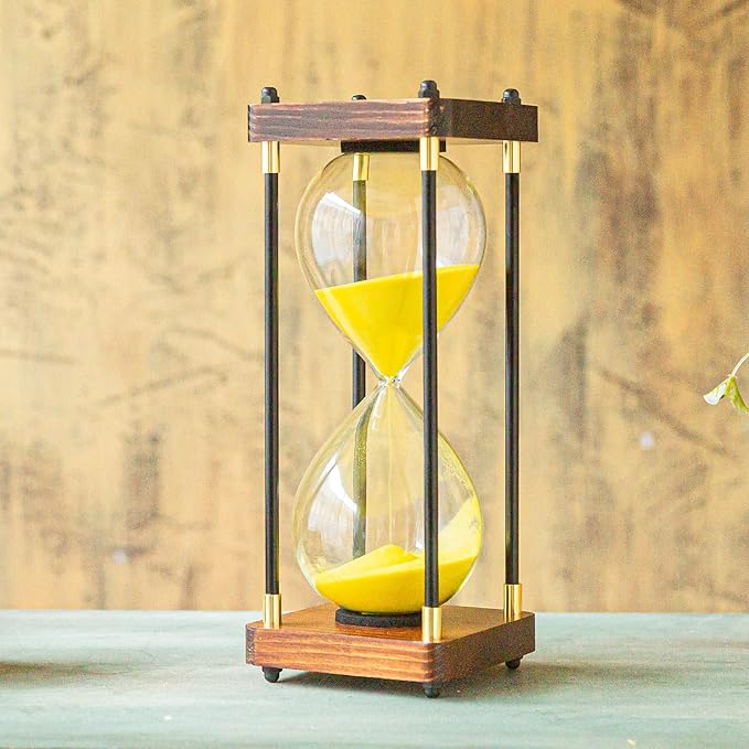 Large Sand Timer, Hourglass Timer 60 Minutes,Vintage Wooden Hour Glass Timer,Modern Home Kitchen Office Decoration (Gold)