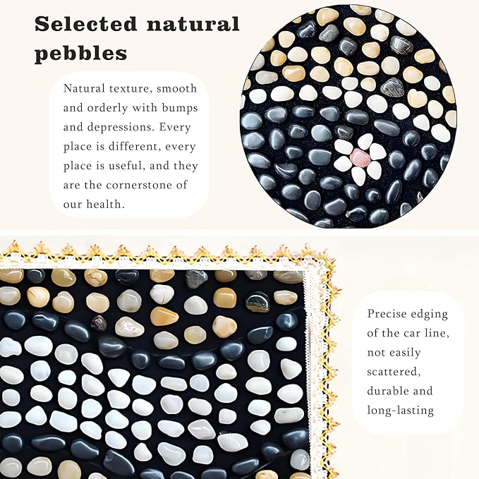 LIYAOLI Pebbles Foot Massager Mat - Acupressure Reflexology Pad with Natural Cobblestones for Pain Relief, Improved Circulation & Relaxation for Tired Feet (23.6" x 15.7")