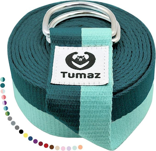 Tumaz Yoga Strap/Stretch Bands [15+ Colors, 6/8/10 Feet Options] with Extra Safe Adjustable D-Ring Buckle, Durable and Comfy Delicate Texture - Best for Daily Stretching, Physical Therapy, Fitness