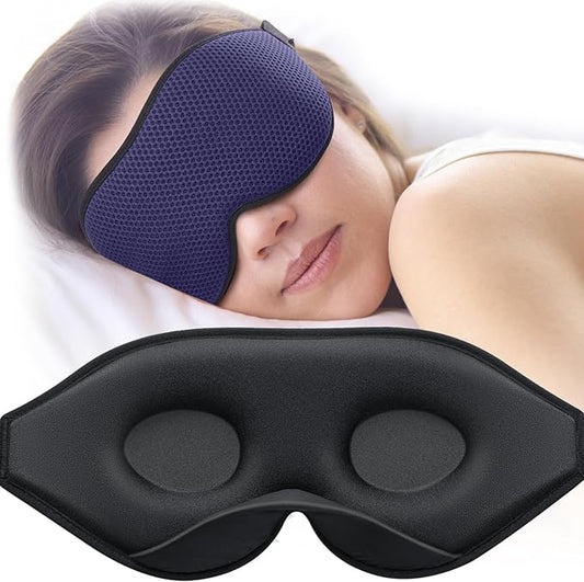 MABAO Sleep Mask for Side Sleeper, Eye Mask for Sleeping Women Men, 3D Contoured Cup No Eye Pressure 100% Light Blocking Sleeping Mask with Adjustable Strap Night Blindfold Flight, Travel, Nap, Blue