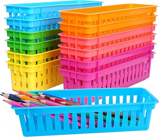 ZZYFGH 12 Pack Pencil Holder for Kids Desk, Colorful Pen Baskets Tray for Organizing Classroom Supplies